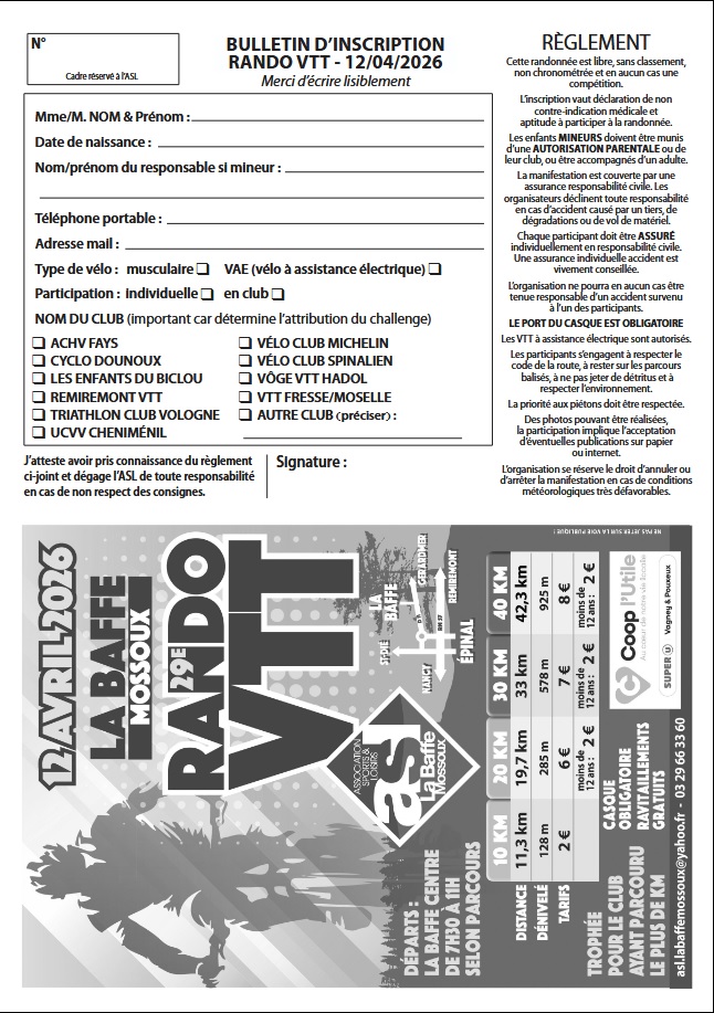 2026 Rando VTT La Baffe Mossoux inscription